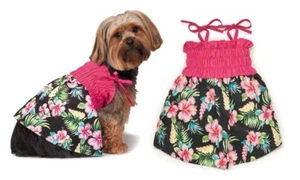 Vestido para perro hawaiano estilo brisa Aloha primavera moda negro rosa tropical floral - Imagen 1 de 11
