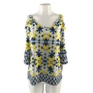NWT $54 JM COLLECTION Abstract Top petite LARGE Knit 3/4 Sleeve - Picture 1 of 11
