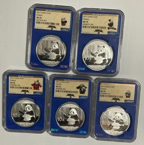 2017 CHINA SILVER PANDA Coin 30G .999 NGC MS70 Special PANDA LABEL 5PCS - Picture 1 of 4