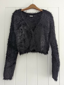 girls black fluffy cardigan