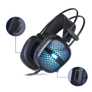 Gaming Headset 7 Color LED Backlight 3.5mm Stereo Over-Ear Headphones with Mic - Picture 1 of 8