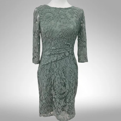 Adrianna Papell 6P Green Lace Sheath Dress Illusion Formal Cocktail Wedding - Image 1 of 4