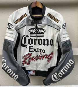 Vtg Sz42 Genuine Joe Rocket Corona Extra Racing Beer Leather Motorcycle Jacket - Picture 1 of 24
