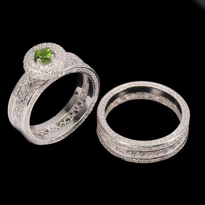 Anillo de plata de ley 925 redondo cromo diopsido 4 mm piedras preciosas joyería Foto 1 de 4