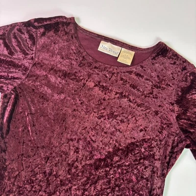 Vintage 90s New Visions Crushed Velvet Maroon Dress Women's Small Whimsy Goth - Image 1 of 4