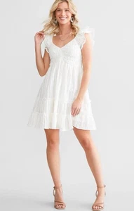 Baevely gesmoktes Lametta Babydoll Kleid weiß Größe Large Girlhood Core Coquette - Bild 1 von 10