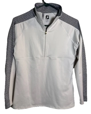 Pullover de golf FootJoy para hombre pequeño blanco gris 1/4 cremallera elástico atlético FJ Top Foto 1 de 4