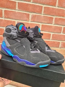 Nike Air Jordan 8 Retro Aqua Nero Blu Teal Concord Taglia 9 305381-025 2015 - Foto 1 di 11
