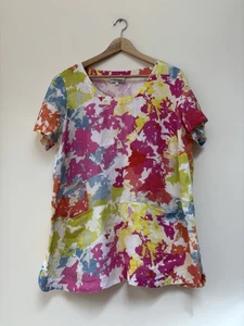 Sahara 100% pure linen bright 3 large blouse tunic multicoloured top - Picture 1 of 10