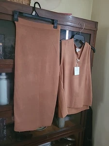 Free People braun meliert Strick Lounge Set Pullover Top Rock Kupfer Reise S XS  - Bild 1 von 10