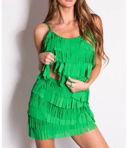 Neu ohne Etikett Damen grün Fransen Tank & Rock Set Größe Large Western Club Wear - Bild 1 von 9