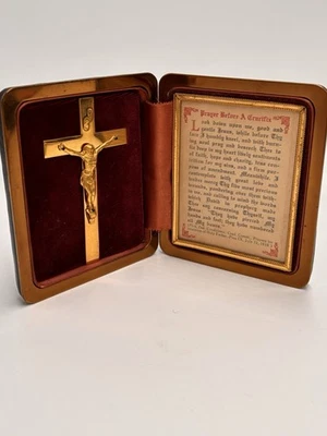 Antiguo estuche de libro de oraciones ORACIÓN antes de un crucifijo con crucifijo Foto 1 de 4