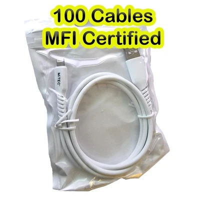 100 x MiTEC MFI-Certified ✔ iPhone iPad AirPod 1m USB-A Lightning Charging Cable - Image 1 of 4