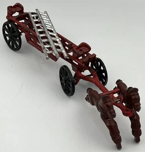 Vintage Cast Iron Toy Horse Drawn Fire Truck No Drivers No Ladder Holders - Picture 1 of 9