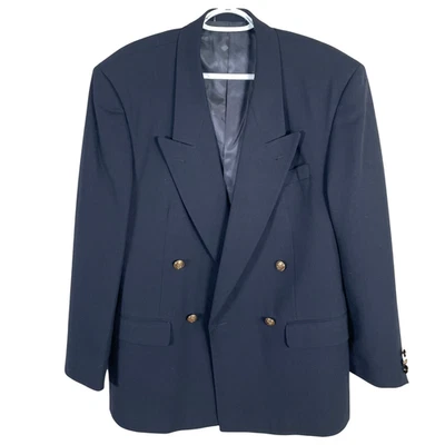 Yves Saint Laurent Double Breasted Wool Blazer Jacket Mens 44 Blue Gold Buttons - Image 1 of 4