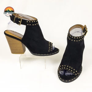 NWT Qupid Women Fashion Vegan Suede Cut Out Peep Toe Block Stacked Heel Size 7.5 - Picture 1 of 12