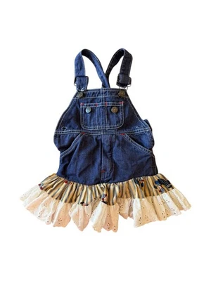 Vestido de mezclilla tostada francesa vintage forrado con estampado de muñeca de trapo talla 3T Foto 1 de 4