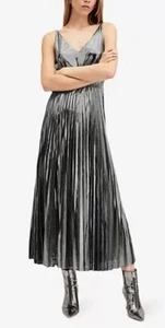 NEW All Saints Spark Pleated Metallic Silver Maxi Dress Size S - Picture 1 of 5