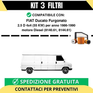 Kit 3 Filtri Tagliando per FIAT Ducato Furgonato 2.5 D 4x4 55 kw Diesel 1986-... - Imagen 1 de 2
