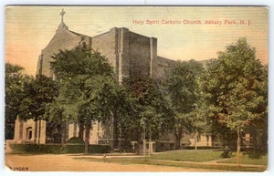 IGLESIA CATÓLICA ESPÍRITU SANTO 1913 ASBURY PARK NJ POSTAL ANTIGUA - Imagen 1 de 2