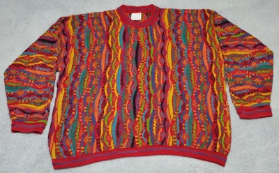 RARE Coogi Australia Sweater XL Red Multicolor 3D Knit Mercerised Cotton VTG - Image 1 of 4