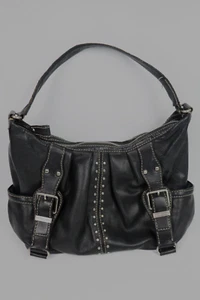 Vintage Michael Kors MK Black Leather Handbag Purse, Stainless Hardware - Picture 1 of 10