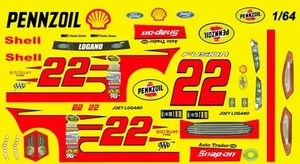 #22 Joey Logano Pennzoil Fusion 2015 1/64th HO Scale Slot Car Waterslide Decals - Picture 1 of 2