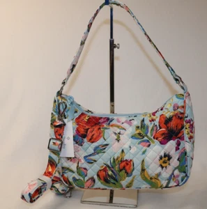 Vera Bradley Frannie Crescent Crossbody Bag in Sea Air Floral Quitlted Purse NWT - Picture 1 of 7