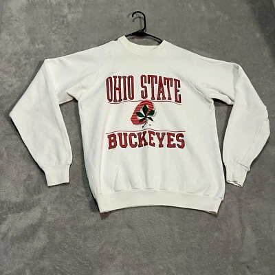 Sudadera De Colección Ohio State Buckeyes Adulto Mediana Blanca Hecha en EE. UU. Cuello Redondo Foto 1 de 4