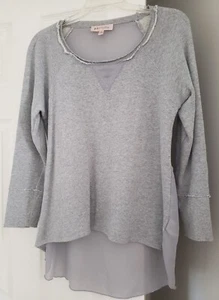 Philosophy size M Women gray high low cotton frayed edge chiffon long sleeve top - Picture 1 of 4