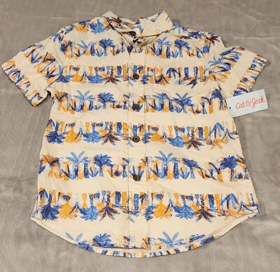 Cat & Jack Light Cream Palm Tree Button Front Hawaiian Shirt Size Small 6/7 NWT  - Image 1 of 4