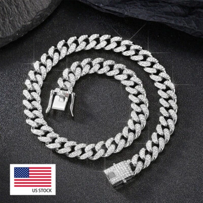 Brazalete collar cubano chapado en oro cadena de eslabones cubanos circonitas heladas de 12 mm para hombre Foto 1 de 4