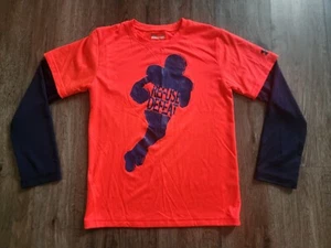 Under Armour Shirt Youth Boys Size 7 Football Neon Orange Blue  Long Sleeve Euc - Picture 1 of 3