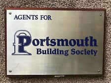 Heavy 1980s PORTSMOUTH BUILDING SOCIETY metal / wood sign Banking Hampshire