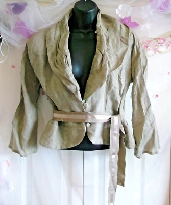 Luis Civit designer linen, steampunk bustle jacket. ivory, belt, NWT size 12 - Image 1 of 4