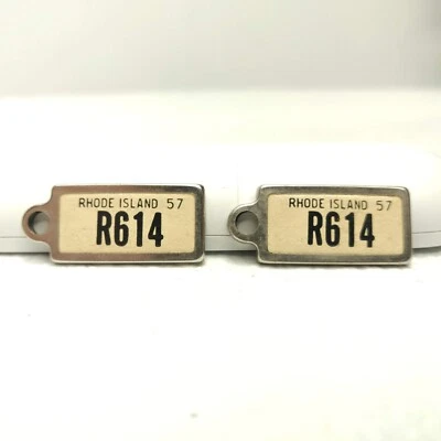 RARE (2) MATCHING VTG Disabled Veterans Mini License Plate Key RHODE ISLAND 1957 - Image 1 of 4