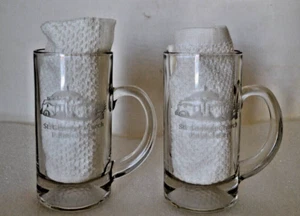 Glass Beer Mugs Heavy Glass Golf Ball Bottoms Etched St. George Church - Picture 1 of 6