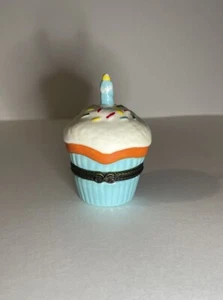 Vintage Trinket Porcelain Hinged Box Cupcake Sprinkles Candle Birthday - Picture 1 of 6