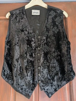 Men's Unisex Waistcoat Principles 14 Black Velvet Type Beaded Lined Viscose NEW - Image 1 of 4