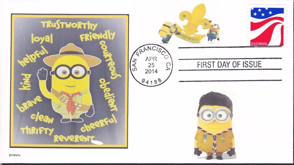BOY SCOUT  LAW - BE PREPARED - BSA   MINION - MINIONS  FDC- DWc CACHET - Image 1 of 1