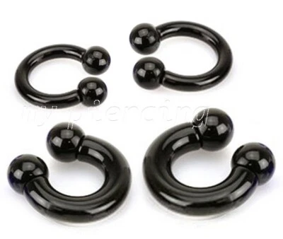 PAIR Black Acrylic Horseshoe Circular Barbell Earring & Septum Ring 16G to 0G - Image 1 of 4
