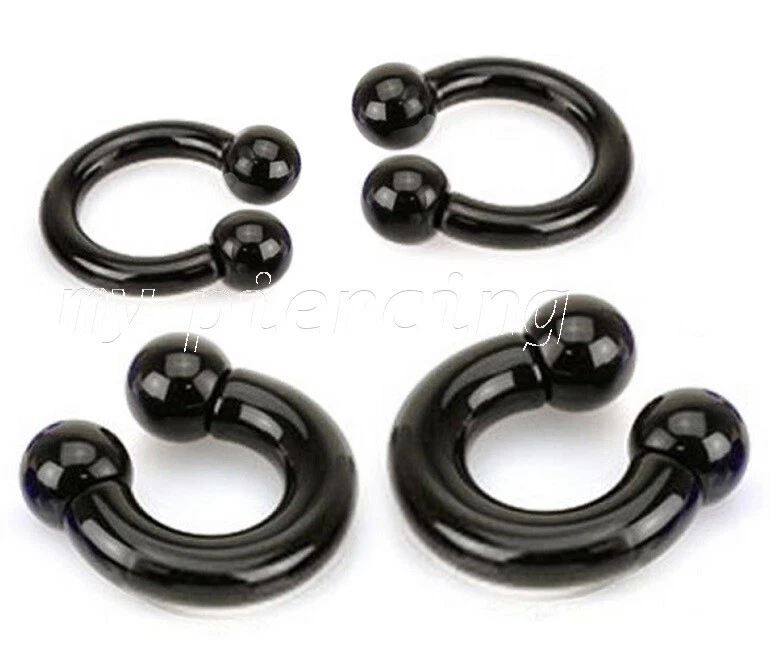 PAIR Black Acrylic Horseshoe Circular Barbell Earring & Septum Ring 16G to 0G - Image 1 of 4