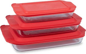 Pyrex Basics 3-Pack Glass Baking Dish Set (2QT, 3QT, 4.8QT) with Bpa-Free Lids, - Picture 1 of 12