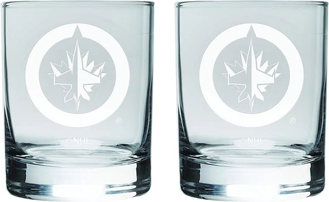 Winnipeg Jets Logo NHL Hockey Satin Etched Rocks Glass Set of Two 10oz Cover