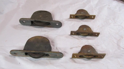 5 Vintage  Metal & 3 Brass   Window Sash Pulleys Cover
