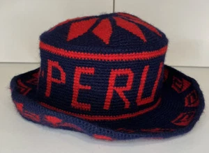 Arequipa Peru Alpaca Wool Woven Bucket Hat Youth Approx 6.5” Handmade Red Blue - Picture 1 of 9