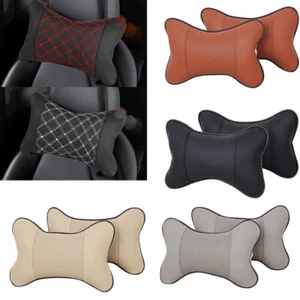 Universal PU Leather Car Seat Head Neck Rest Cushion Pad Headrest Pillow - Foto 1 di 11