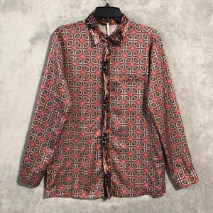 Free People Shirt Top Red Gray Satin Floral Womens Small Long Sleeve Oversized - Picture 1 of 11