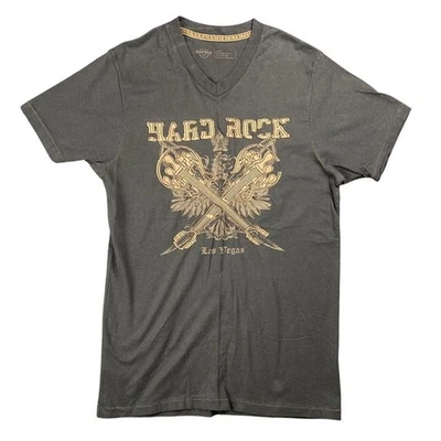 Camisa Hard Rock Café Para Hombres Pequeña Marrón Cuello en V Gráfico Camiseta Las Vegas Estilo Vintage Foto 1 de 4
