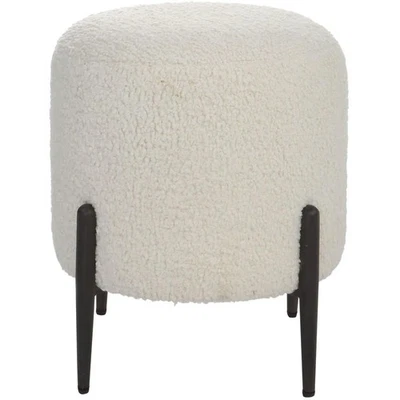 Uttermost 23715 Arles 20 inch White Faux Shearling and Satin Black Ottoman - Image 1 of 4